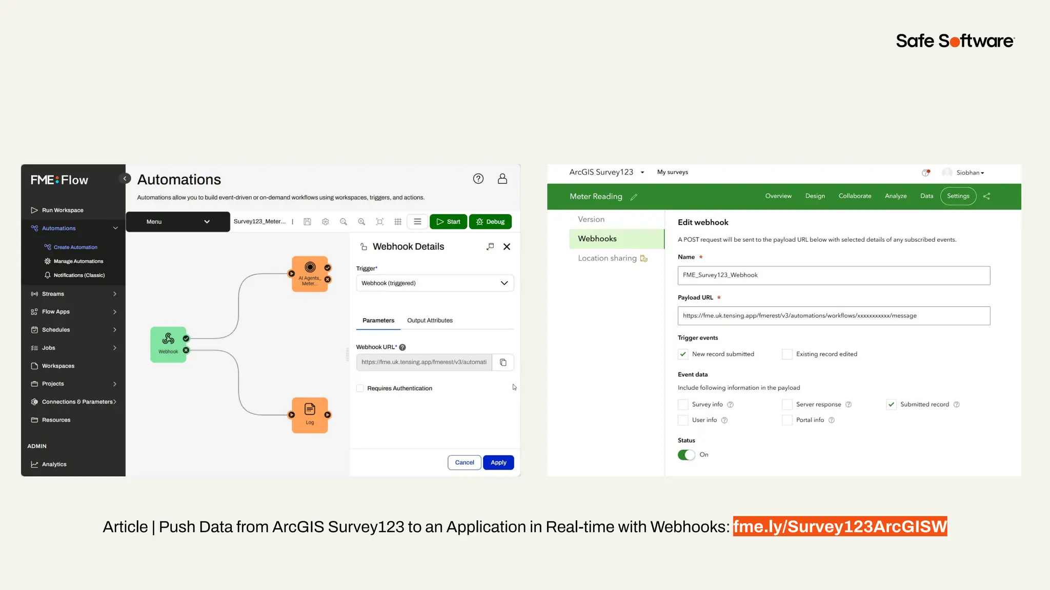 Article | Push Data from ArcGIS Survey123 to an Application in Real-time with Webhooks: fme.ly/Survey123ArcGISW
 