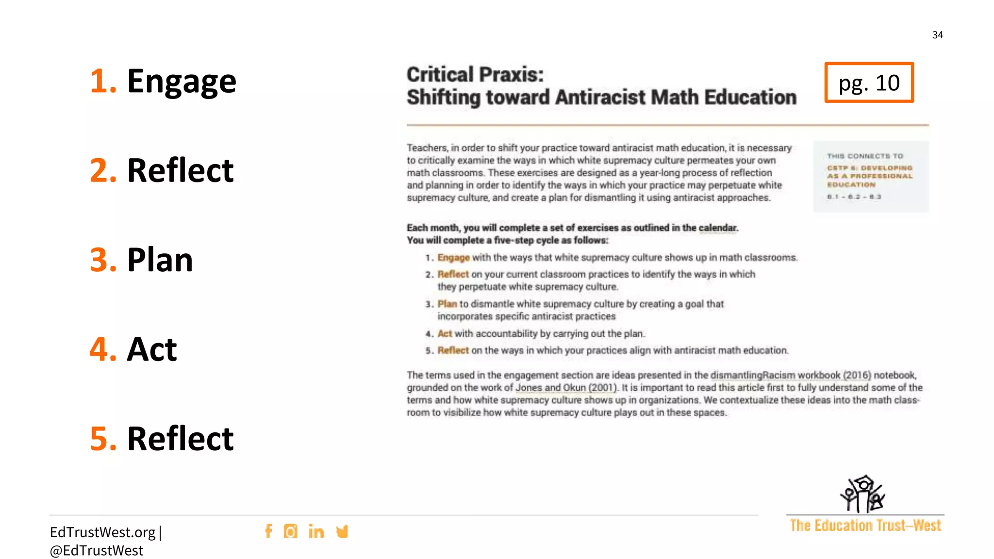 34
EdTrustWest.org |
@EdTrustWest
1. Engage
2. Reflect
3. Plan
4. Act
5. Reflect
pg. 10
 