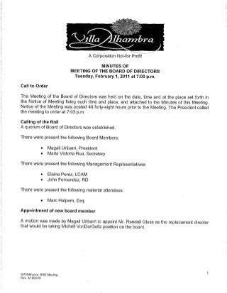 Villa Alhambra Board Meeting Minutes 2-1-2011