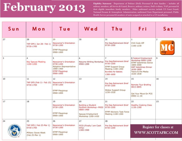 A FRC Feb 2013 Calendar PPT A FRC Feb 2013 Calendar PPT