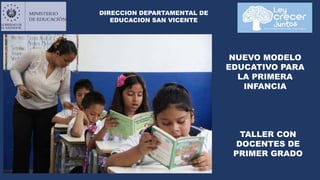 DIRECCION DEPARTAMENTAL DE
EDUCACION SAN VICENTE
TALLER CON
DOCENTES DE
PRIMER GRADO
NUEVO MODELO
EDUCATIVO PARA
LA PRIMERA
INFANCIA
 