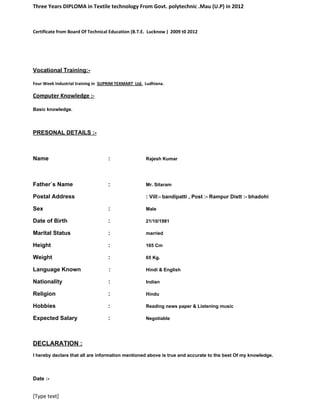 Rajesh Kumar Curriculum vitae | PDF