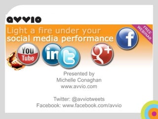 Presented by
       Michelle Conaghan
        www.avvio.com

      Twitter: @avviotweets
Facebook: www.facebook.com/avvio
 