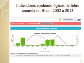 Indicadores epidemiológicos de febre
amarela no Brasil 2002 a 2013
10
 