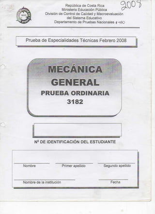 Prueba Nacional Mecánica General Febrero 2008