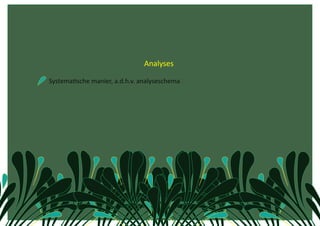                                      Analyses 

    SystemaCsche manier, a.d.h.v. analyseschema 
 