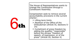 The House of Representatives wants to
change the Constitution through a
Constituent Assembly.
Congressmen seek to remove s...