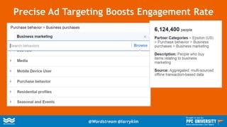 Precise Ad Targeting Boosts Engagement Rate
@Wordstream @larrykim
Brought to you by:
www.wordstream.com/learn
 