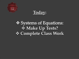 Today:
 Make Up Tests?
 Complete Class Work
 