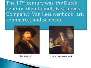 Dutch Reformed Church became “Preferred” or National Dutch Church; result: deterioration which led to rise of pietism (“Further Reformation”)The fact that the Reformed churches had the status of “preferred” churches in the Netherlands and other Reformed territories tended to aggravate the situation. While they were not really state churches, they were folk churches. In such a church the tendency always exists to become so closely identified with the prevailing culture that its message becomes little more than a lifeless reiteration of prevailing values. This was overwhelmingly the case in the Reformed churches of the Netherlands and of the contiguous Reformed territories during the seventeenth century. Preaching was largely a matter of setting forth correct theological dogmas and generally accepted middle class virtues, the latter with a touch of artificial religious flavour. (F. Ernest Stoeffler, The Rise of Evangelical Pietism (Leiden: E. J. Brill, 1965), 115)