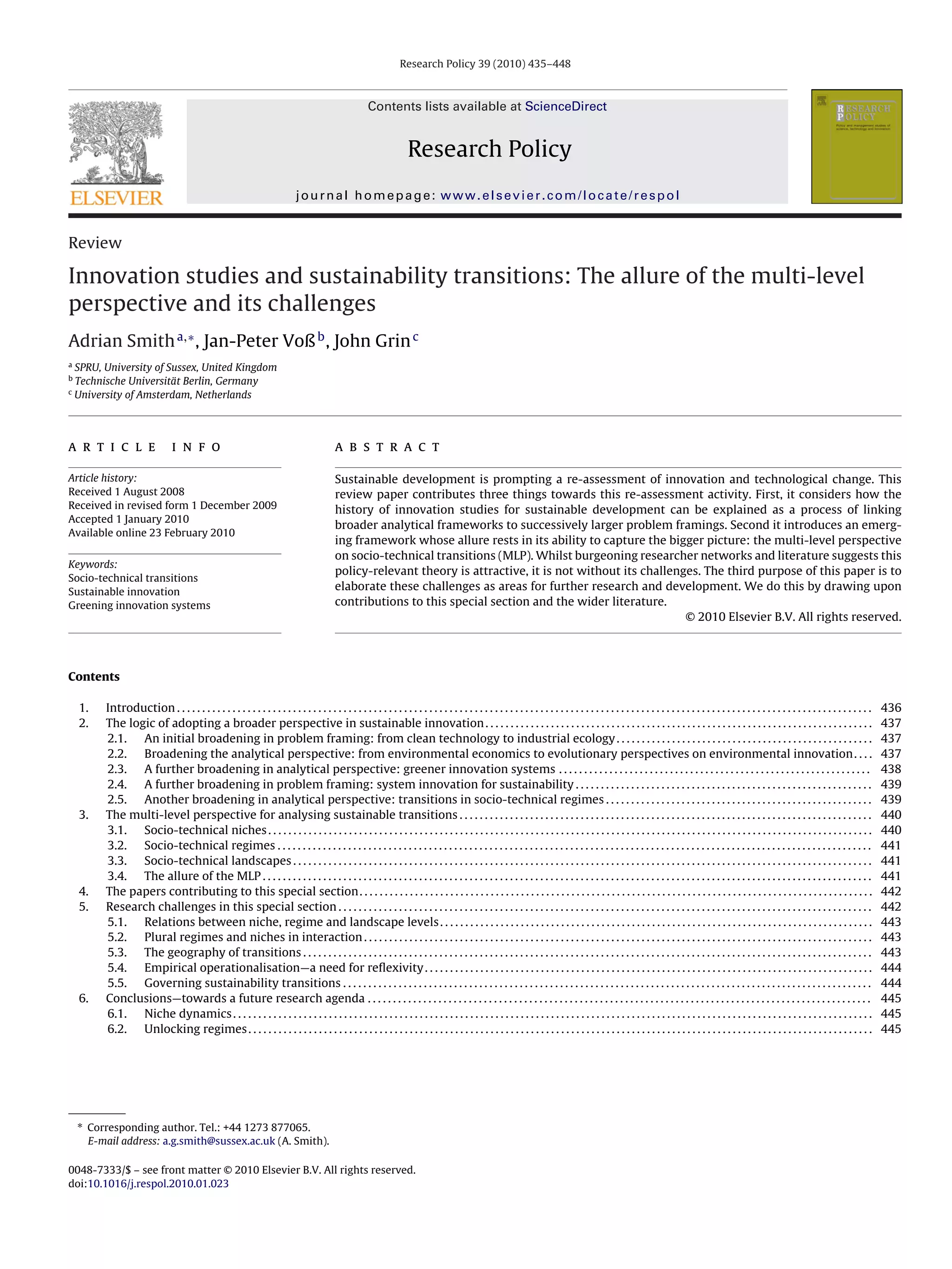Innovation Studies and Sustainability Transitions: The Allure of the ...