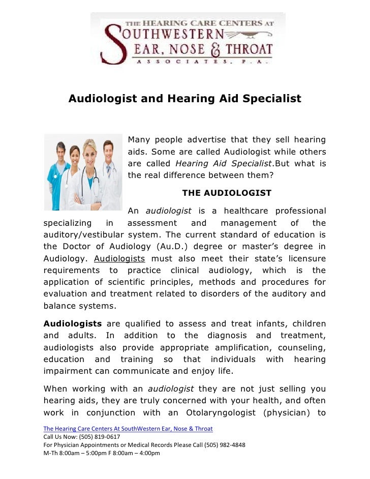 Audiologist and Hearing Aid Specialist