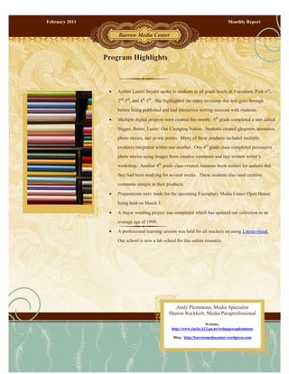 <ul><li>Author Laurel Snyder spoke to students in all grade levels in 3 sessions: Prek-1st, 2nd-3rd, and 4th-5th.  She hig...