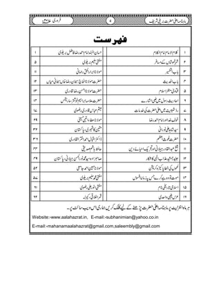 4 âx)Zd|]',~Ñp102Yâ ~7 Ûzg
ÊÊÊÊ````††††‰‰‰‰kkkk
1 ˆyZ:ZâxZ£gŸÃå',w~ ¯xZÑâxZâxZæx 1
5 ?Ð',w~ à¿÷áVÆ)Û 2
11 ñÑ**Z',ZgZ/g×ã !*[Z‘ 3
21 |]ñÑ**ZÒ`4ygŸ{V4ãxV !*[Zg$ 4
31 |]ñÑ**ZŒgŸ‡Šg~ ëzò©Zsx 5
41 |]´)Z',Zp·Ôâg_ ZqŠg$gÎw~?Z÷ág} 6
71 ¬„k‡Šg~gç~ gœ%~Zd|]Å}.â] 7
92 ñÑ**«YZ#+ p½}.ZZzgZâxZ£gŸ 8
23 ÷»ª~Ô0*Îy ¦÷á@ZâgZã 9
63 eZËZDwZ£ZºZØŠg~ |]¨_ZW 01
44 qƒ;Öœj †ZØŠgŒãZzg’q-Z§ñŠ+ 11
94 ™ñZŠ{¦·âgZdŒãÔ0*Îy ¡Â±Z[ZÞ»Dg 21
25 ñÑ**ŽZ£YŒ wVÅæ0*À{™B 31
75 ?·Ð',w~ ñ]Âz{ì™}T?iâ:Zk 41
16 ?ZâgZgç~ Zsò@*g]**x 51
26 ‡ZÜ¹ÔP! ²kzzZu~ 61
CÙâ{ZÚ,M6,âx)Zd|]7,"ÆaÀ™,øg~Zkzd$‚V$6,X
Website:-www.aalahazrat.in, E-mail:-subhanimian@yahoo.co.in
E-mail:-mahanamaalahazrat@gmail.com,saleembly@gmail.com
 