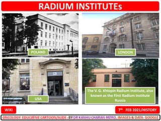 RADIUM INSTITUTEs
7th FEB 2021/HISTORY
WIKI
POLAND
USA
LONDON
The V. G. Khlopin Radium Institute, also
known as the First Radium Institute
Russia
 
