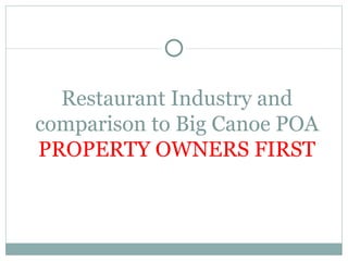 Restaurant Industry and comparison to Big Canoe POA PROPERTY OWNERS FIRST 
