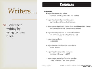 
 …edit their
writing by
using comma
rules.
Writers…
 