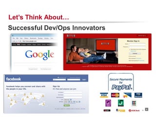 Let’s Think About…
Successful Dev/Ops Innovators




                                RACKSPACE® HOSTING   |   W W W.RACKSPACE.COM
                                                                               6
 