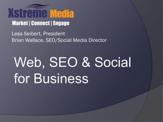 Market | Connect | Engage
Lesa Seibert, President
Brian Wallace, SEO/Social Media Director



Web, SEO & Social
for Business
 