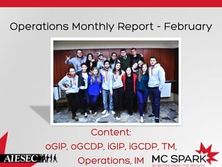 Operations Monthly Report - February
Content:
oGIP, oGCDP, iGIP, iGCDP, TM,
Operations, IM
 