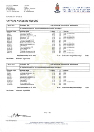 Academic Records for Clemence