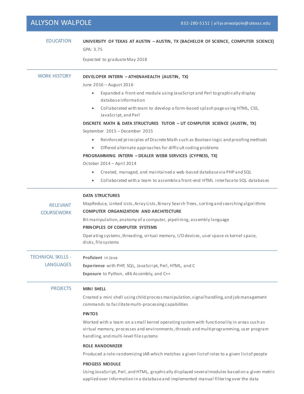 Allyson Walpole Resume Fall 2016