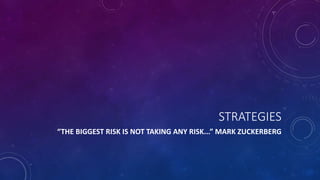 STRATEGIES
“THE BIGGEST RISK IS NOT TAKING ANY RISK...” MARK ZUCKERBERG
 