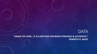 DATA
“KNOW THY DATA…IT IS A METHOD FOR BEING STRATEGIC & AUTHENTIC.”
KENNETH O. MILES
 