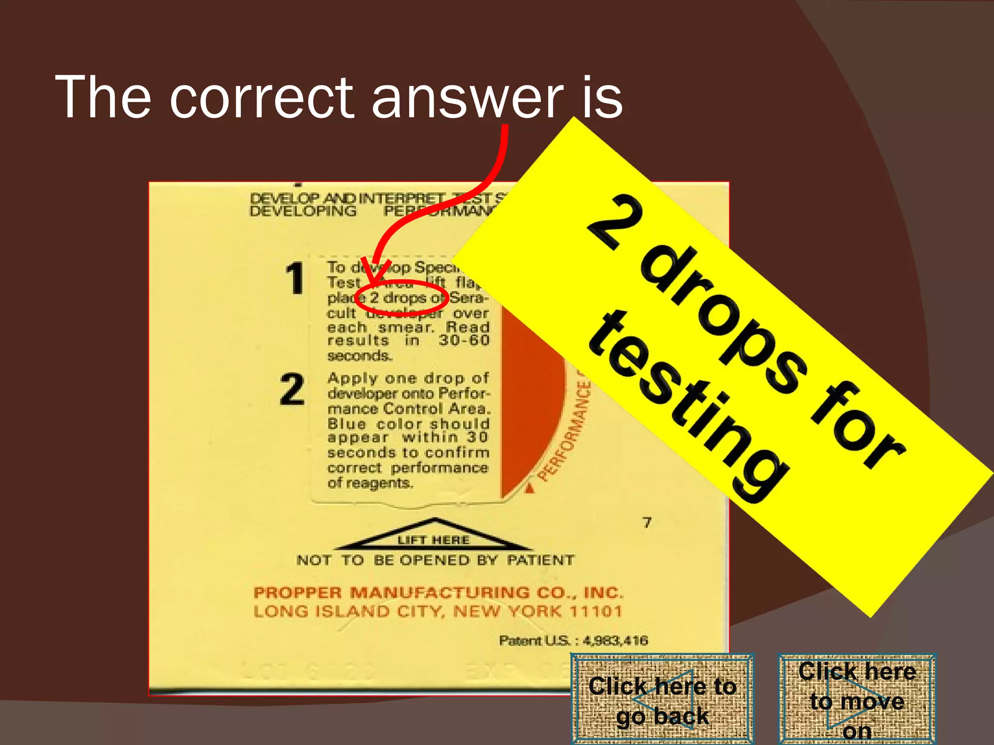 The correct answer is Click here to go back Click here to move on 