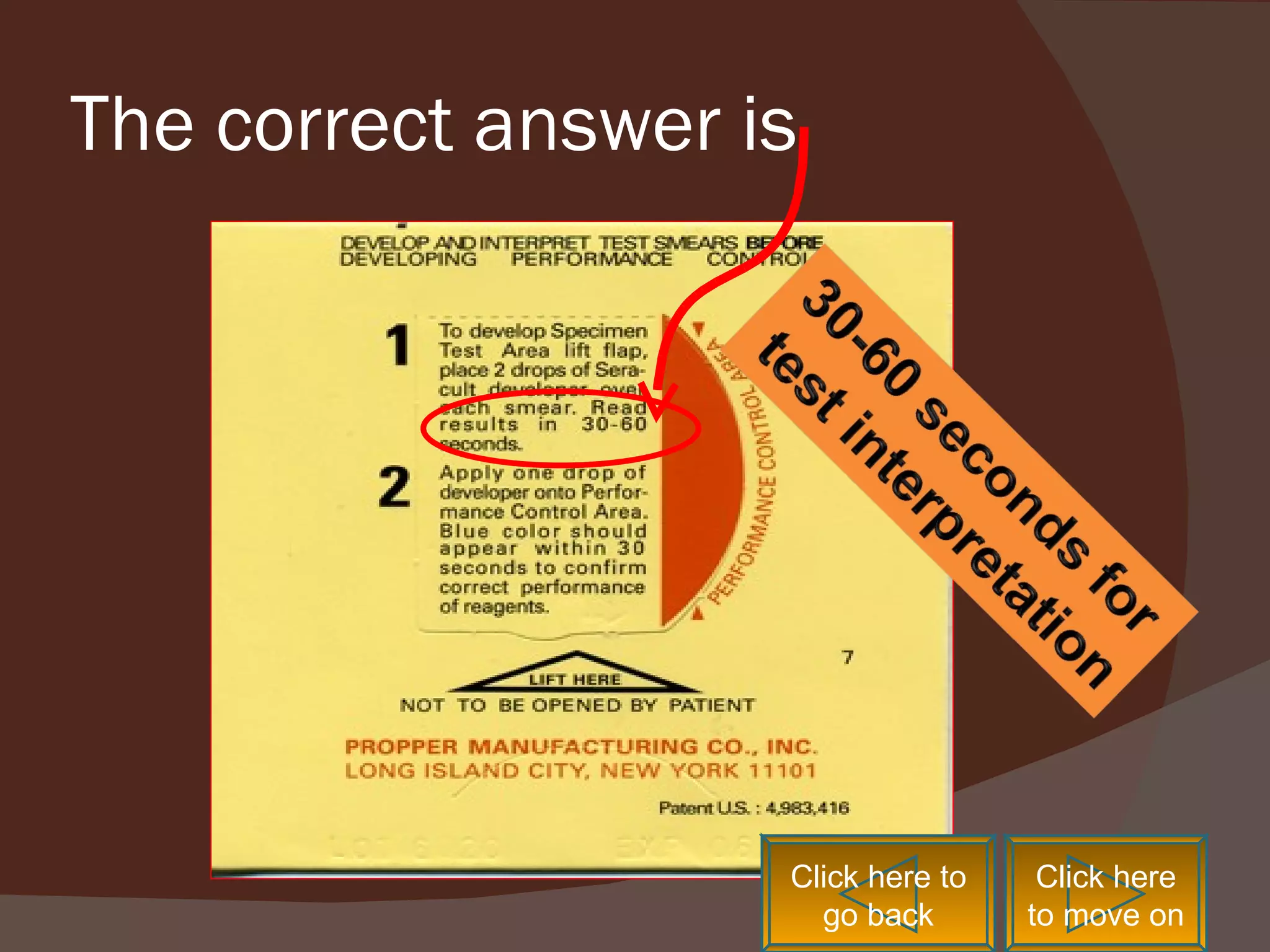 The correct answer is Click here to move on Click here to go back 