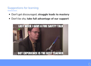 Suggestions for learning
Don't get discouraged, struggle leads to masterystruggle leads to mastery
Don't be shy, take full advantage of our supporttake full advantage of our support
5
 