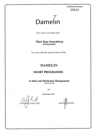 Damelin Sales and Marketing Management Certificate