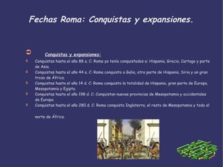 Fechas Roma: Conquistas y expansiones. ,[object Object],[object Object],[object Object],[object Object],[object Object],[object Object]