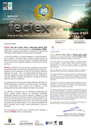 CARTA DE LA DIRECTORA DE FECIEX 2016 - FERIA DE LA CAZA, PESCA Y NATURALEZA IBÉRICA