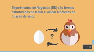 Experimentos de Negócios (EN) são formas
estruturadas de testar e validar hipóteses de
criação de valor.
 