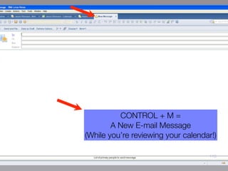 CONTROL + M =
        A New E-mail Message
(While you’re reviewing your calendar!)

                                    113
 