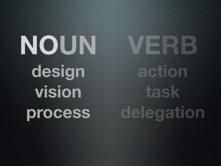 NOUN      VERB
 design     action
 vision      task
process   delegation
 