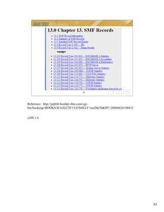 61
61
Reference: http://publib.boulder.ibm.com/cgi-
bin/bookmgr/BOOKS/IEA2G270/13.0?SHELF=iea2bk70&DT=20060626104432
z/OS 1.8
 