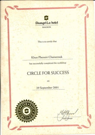 Certificate ShangriLa Circle of Success