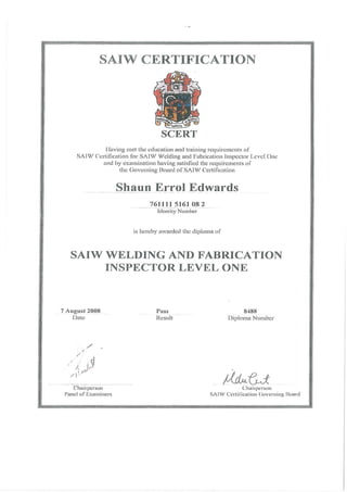 SAIW - Welding Inspector Level One