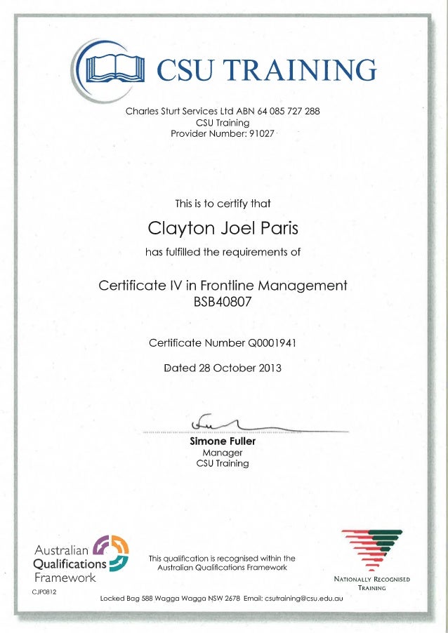 Certificate IV Frontline Management Certificate IV Frontline Management