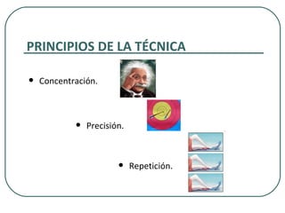PRINCIPIOS DE LA TÉCNICA <ul><li>Precisión. </li></ul><ul><li>Concentración. </li></ul><ul><li>Repetición. </li></ul>