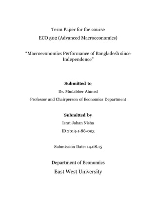 Macroeconomics Performance of Bangladesh since Independence | DOCX