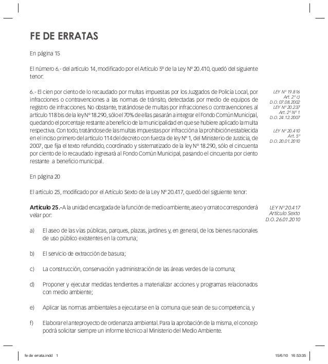 Fe de Erratas de la Ley Orgánica Constitucional de