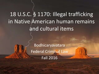 18 U.S.C. § 1170: Illegal trafficking
in Native American human remains
and cultural items
Bodhicaryavatara
Federal Criminal Law
Fall 2016
 