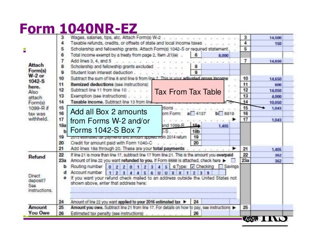irs federal income tax for residential aliens 2016 form 1040nrez