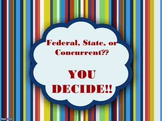 Federal, State, or
Concurrent??
YOU
DECIDE!!
 