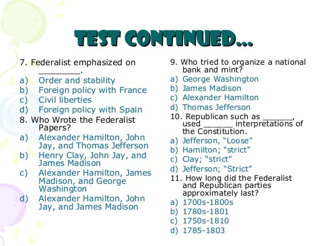 The Federalists Vs The Republicans Chart