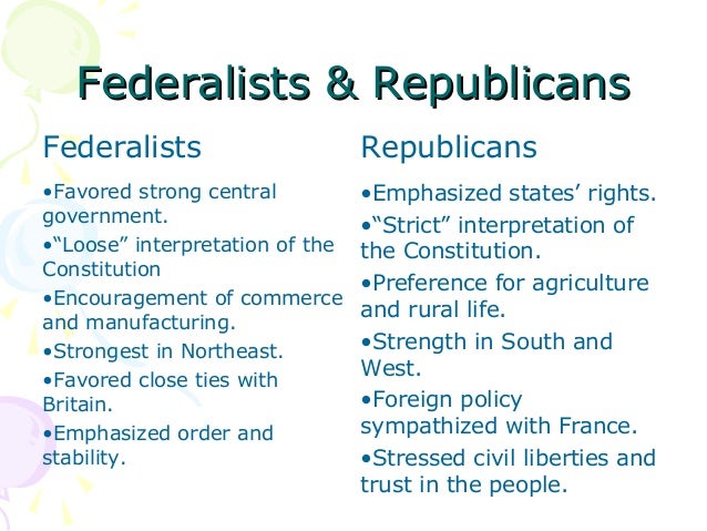Federalist Vs Republican Views Chart