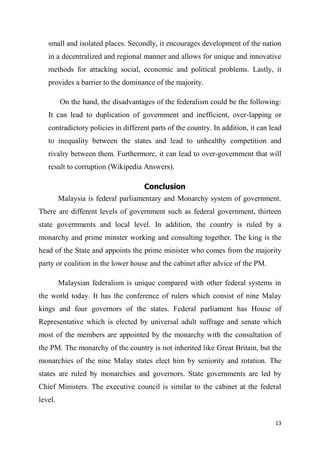Federal system of government in malaysia | DOCX